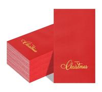 Gueevin 100 Pcs Christmas Disposable Paper Guest Napkins Gold Foil Merry Christmas Hand Towels Xmas Decorative Party Napkin for Bathroom Kitchen Lunch Dinner Table Wedding Holiday Supplies (Red)