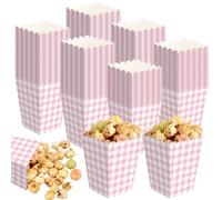 Gueevin 100 Pcs Pink Gingham Party Favors Popcorn Boxes with Scalloped Wildflower Goodie Bulk Popcorn Containers for Birthday Decoration for Movie Night Bridal Baby Shower Party Supplies