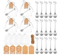 Gueevin 100 Set Bridal Shower Tea Spoon Favors for Guest, 4.7'' Stainless Steel Mini Dessert Teaspoon with 100 Gift Tag Drawstring Organza Bag and Rope for Wedding Gifts Tea Party (Round)
