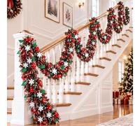 Gueevin 108 ft Christmas Tinsel Garland for Tree Mantel Outdoor,Classic | Green and Red Element, Shiny Foil Fringe, Bendable Wire Core, Mantel Stair Door Decor, Cuttable Christmas Long Garland