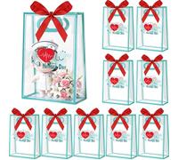 Gueevin 12 Pack International Nurses Day Clear Gift Bags with Handles Nurse Appreciation Plastic Bags Reusable Thank You Treat Packaging Green Trim Hospital Clinic Events