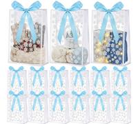Gueevin 12 Pcs Clear Plastic Gift Bags with Handles Reusable Winter Snowflake Party Favors Goodie Bags with Ribbons for Winter Christmas Party Holiday Gathering Birthday Supplies