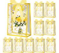 Gueevin 12 Pcs Daisy Clear Plastic Gift Bags with Die Cut Handles Reusable Spring Party Favor Bags with Ribbon for Mother's Day, Birthday Nurse Day Wedding Supplies