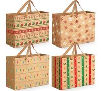 Gueevin 12 Pcs Extra Large Kraft Christmas Gift Bags with Handle 16 x 12 x 6 Inch Jumbo Oversized Xmas Treat Candy Goodie Bags for Christmas Gift Wrapping Holiday Party Favor Supplies