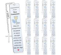 Gueevin 12 Pcs Stainless Steel First Communion Gifts 1st Communion Bible Verse Bookmarks with Tassels Christian Religious Bookmarks Bulk with Scripture Quotes for Him Her Book Lover Easter