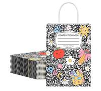 Gueevin 12 Pcs Teacher Appreciation Gift Bags Composition Notebook Pattern Bulk School Teacher Gift Bags with Handles End of Year Treat Bag Graduation for Back to School Retirement Wrapping Supplies