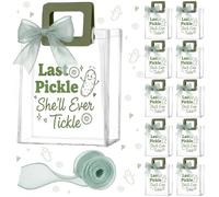 Gueevin 12 Set Bachelorette Gift Bags 7 x 4 x 8 Inch Last Pickle She'll Ever Tickle Party Clear Gift Bags with Handle and Sheer Ribbon Reusable Transparent PVC Totes for Bridal Shower Favors
