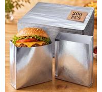 Gueevin 200 Pcs Hamburger Wrappers Foil Hot Dog Wrappers with Gusset | Foil Laminated Paper, Grease Proof Sandwich Bag, Disposable Takeout Food Sleeves, Food Cart, Concession Stand, Snack Bar, Bbq