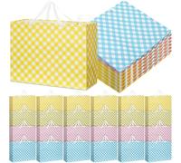 Gueevin 24 Pcs Extra Large Easter Gift Bags with Handle 16 x 12 x 6 Inch Jumbo Oversized Pastel Plaid Treat Candy Goodie Bags for Easter Hunting Gift Wrapping Holiday Party Favor Supplies