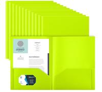 Gueevin 24 Pcs Plastic Folders with Pockets, Fluorescent Green | Plastic Pocket Folders, Two Pocket Design for Documents and Cards, Letter Size, Heavy Duty Office School Use