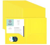 Gueevin 24 Pcs Plastic Folders with Pockets, Two Pocket Folder Fit Letter Size, Heavy Duty School Folders Business Card Holder for School Office Bussiness Home, 11.61 x 9.45 Inches(Yellow)