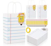 Gueevin 24 Sets Back to School Gift Bags Bulk Pencil Book Paper Bags with Handles Card Welcome Candy Treat Boxes for Students Kids Party Decor Teacher Appreciation Week (1st Grade Notebook)
