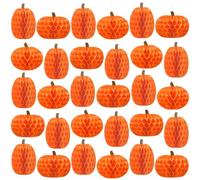 Gueevin 30 Pcs Fall Pumpkin Hanging Decorations Thanksgiving Pumpkin Honeycomb Balls Lanterns for Harvest Thanksgiving Party Supplies Indoor Outdoor Halloween Decor