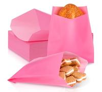 Gueevin 300pcs Paper Sandwich Glassine Bags 7 x 6 Inches Wax Greaseproof Paper Bags Semi Translucent Glassine Grease Resistant Snack Bag for Bakery Cookies Candy Snacks French Fries(Pink)