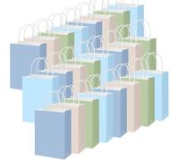 Gueevin 32 Pcs Sage Green and Blue Baby Shower Paper Gift Bags with Handles 4 Pastel Colors Paper Goodie Bags Bulk for Birthday Wedding Baby Shower Party Supplies