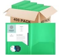 Gueevin 400 Pcs Two Pocket Folders Bulk Plastic File Folder with 2 Pockets Letter Size Paper Heavy Duty Durable Portfolios Case for Home Office School Business 11.61 x 9.45 Inch (Green)