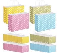 Gueevin 48 Piece Large Easter Gift Bags with Handle 12.5 x 10 x 4.5 Inch Paper Treat Candy Goodie Bags with Polka Dots Pattern for Easter Hunting Party Favor Present Giving
