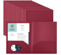 Gueevin 50 Pcs Plastic Folders with Two Pockets, Back to School Two Pocket Folder Fit Letter Size, Heavy Duty School Business Card Holder for Home Office Teachers (Dark Red)