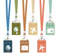 Gueevin 6 Hall Passes Wooden Bathroom Pass Lanyards Wooden Classroom Restroom Passes Cards for Hall Nurse Library Office Counselor Teacher Student Supplies (Passport Theme)