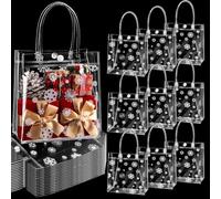 Gueevin 60 Pcs Christmas Snowflake Gift Bags Christmas Treat Candy Bags Christmas Wine Gift Bags Xmas Clear PVC Gift Bags Reusable Plastic Gift Wrap Tote Bags for Party (7.87 x 7.87 x 3.15 Inch)