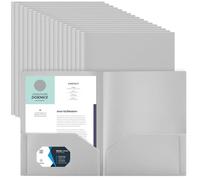 Gueevin 72 Pcs Plastic Folder with Pockets, Two Pocket Folders, Fit Letter Size Paper, Heavy Duty Durable File Folders with Business Card for Home Office School, Holds 100 Sheets (Light Grey)