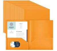 Gueevin 72 Pcs Plastic Folder with Pockets, Two Pocket Folders, Fit Letter Size Paper, Heavy Duty Durable File Folders with Business Card for Home Office School, Holds 100 Sheets (Orange)