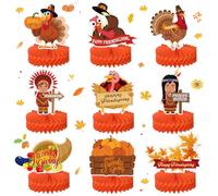 Gueevin 9 Pcs Friendsgiving Honeycomb Centerpieces Thanksgiving Turkey Paper Centerpieces Table Decor Kit Friendsgiving Party Decorations Fall 3D Honeycomb Table Topper for Fall Thanksgiving Party
