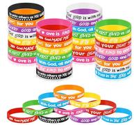 Gueevin Bible Verse Bracelets for Kids Christian Scripture Bracelets Jesus Wristband Religious Motivational Valentine Kids School Gifts Classroom Prizes(Classic,Novel Color,60 Pcs)