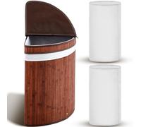 Gueevin Corner Laundry Hamper with Lid and 2 Removable Cloth Liners Bamboo Corner Laundry Basket Collapsible Clothes Basket Storage Bin for Bedroom Bathroom Laundry Living Room (Espresso Color)