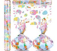 Gueevin Easter Cellophane Wrap Roll Easter Wrapping Paper Roll 100 ft x 16 Inch 2.5 Mil Thick Cello Roll Crystal Clear Bunny Egg Cellophane Gift Wrap for Basket Treats Craft Flowers