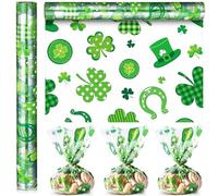 Gueevin St. Patrick's Day Cellophane Wrap Roll Shamrock Wrapping Paper 100 ft x 16 In 2.5 Mil St Patricks Day Irish Gifts Wrap Clear for Saint Patty's Treat Candy Goodie Decorations Favors Supplies