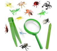 Guegine 12 Pieces of Bugs Toys for Kids Minibeasts Plastic Toys, Includes Magnifying Glass, Clips and Awl, Realistic Plastic, Suitable for Children's Educational Dragonfly Scorpion Trick Toy