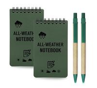 Guegine 2 Pack Waterproof Notebook with Top-Spiral,2.99×5in Mini Waterproof Notepad with 2 Kraft Paper Pens,for Outdoor Home Office School (Green)