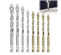 Guegine 8 Pcs Four Blade Serrated Eccentric Drill, Eccentric Drill Bit Set, with 1/4" Hex Shank, High Strength Carbide Tip for Glass, Ceramic, Wood And Metal (3mm/4mm/5mm/6mm/7mm/8mm/10mm/12mm)