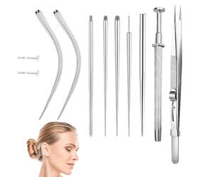 Guegine 9PCS Piercing Ball Grabber,Piercing Taper Tool Kit,for Changing Jewellery 14G 16G 18G 20G Threadless Insertion Pin Screw On Body Piercings Kit,Ear/Nose/Navel/Lip