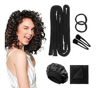 Guegine Heatless Curlers Long Hair Set, Heatless Curlers Short Hair, 63in Suitable for Diy Styling of Long, with Nightcap and Handkerchief,Medium and Short Ha-ir When Sleeping (Black)