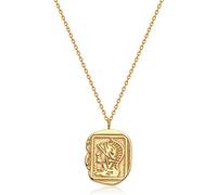 GUEMER Dainty Coin Necklace 18K Gold Plated Vintage Carved Flower Lion Owl Athena Goddess Butterfly Pendant Roman Medallion Textured Greek Coin Ancient Disk Charm Layered Necklace Gifts for Her Gold