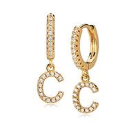 GUEMER Gold Initial Earring 14K Gold Plated Dainty Tiny Diamond Cubic Zirconia Inlay Alphabet Letter Name A To Z Charm Drop Dangle Huggie Hoop Earrings Delicate Jewelry
