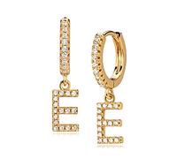 GUEMER Gold Initial Earring 14K Gold Plated Dainty Tiny Diamond Cubic Zirconia Inlay Alphabet Letter Name A To Z Charm Drop Dangle Huggie Hoop Earrings Delicate Jewelry
