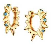 GUEMER Gold Spike Huggie Hoop Earrings, 14k Gold Plated Dainty Turquoise CZ Cone Thorn Spike Ear Cuff for Gift, 12MM, Metal, Cubic Zirconia