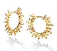 GUEMER Gold Spike Huggie Hoop Earrings, 14k Gold Plated Dainty Turquoise CZ Cone Thorn Spike Ear Cuff for Gift, 12MM, Metal, Cubic Zirconia