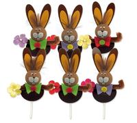 Günthart Pack of 100 | Chenile Easter Bunny | Brown | for Easter | with Flowers | Red, Yellow, Pink, Purple | for Inserting into Cakes and Cakes at Easter | Cake Decoration