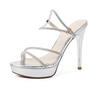 Gueploer 11Cm Stiletto Sandals, Women Rhinestone Straps Summer High Heels Party Slipper for Wedding,Daily Life,A,3 UK