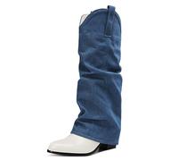Gueploer Chunky Heels High Boots, Women Pointed Under The Knee Long Boots for Party Banquet Daily,Blue,9 UK