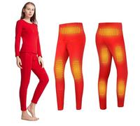 Gueploer Heated Pants for Women, 3 Heating Zones Electric Thermal Underwear Legging Indoor Outdoor Heated Long Johns,Red,S