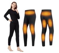 Gueploer Heated Pants for Women, 3 Heating Zones Electric Thermal Underwear Legging Indoor Outdoor Heated Long Johns,Black,XL