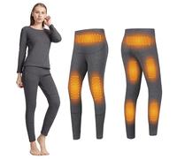 Gueploer Heated Pants for Women, 3 Heating Zones Electric Thermal Underwear Legging Indoor Outdoor Heated Long Johns,Grey,L