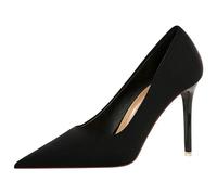 Gueploer High Heels for Women,Silk Classic Dress Pumps10 Cm Thin Heeled Pointed Party Shoes for Daily Life, Prom,Black,6.5 UK