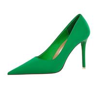 Gueploer High Heels for Women,Silk Classic Dress Pumps10 Cm Thin Heeled Pointed Party Shoes for Daily Life, Prom,Green,6.5 UK