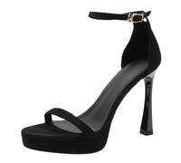 Gueploer High Heels Sandals, Women Black Suede Summer Pumps with Ankle Buckle for Party Wedding Daily,Black,5 UK